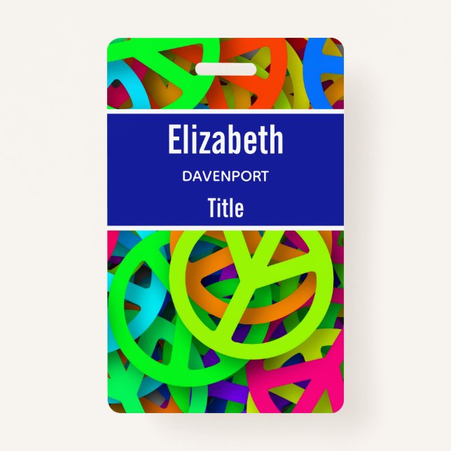 Peace Sign Pattern Groovy Sixties Vibe ID Badge (Front)