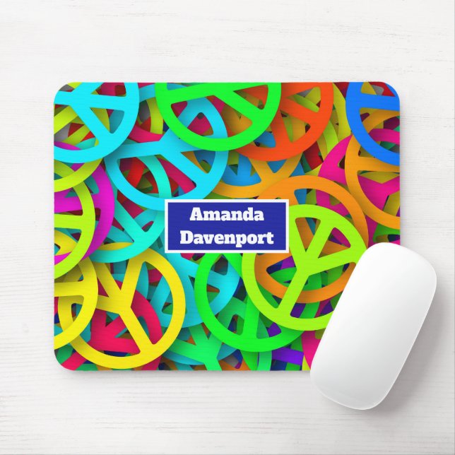 Peace Sign Pattern Groovy Sixties Vibe Mouse Mat (With Mouse)