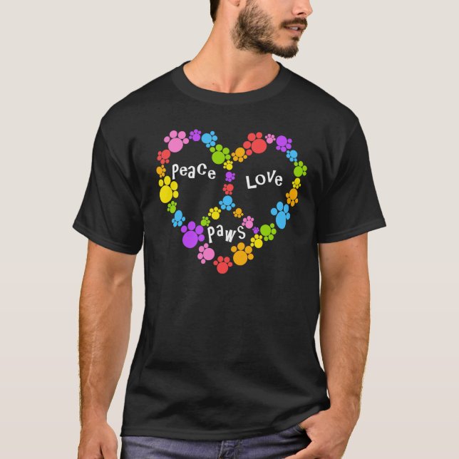 peace sign paws! Rainbow heart! T-Shirt (Front)