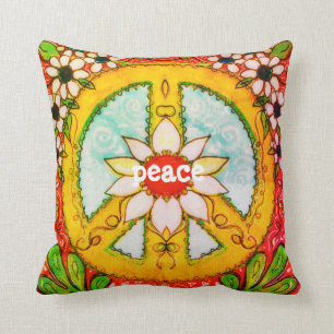 Peace Sign Pillow Daisy Love Hippie Boho