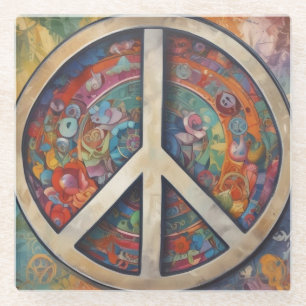 Peace Sign Pop Art Glass Coaster