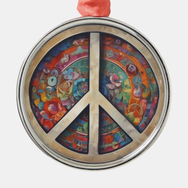 Peace Sign Pop Art Metal Tree Decoration (Front)