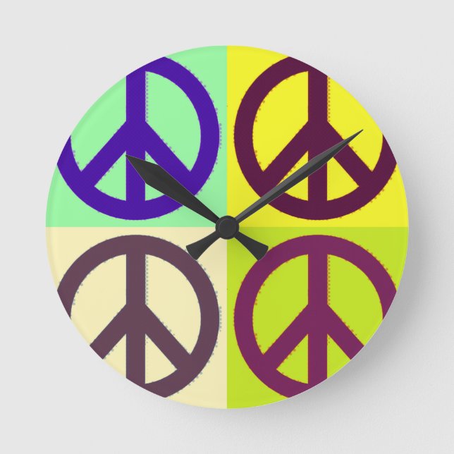 Peace Sign Pop Art Round Clock (Front)