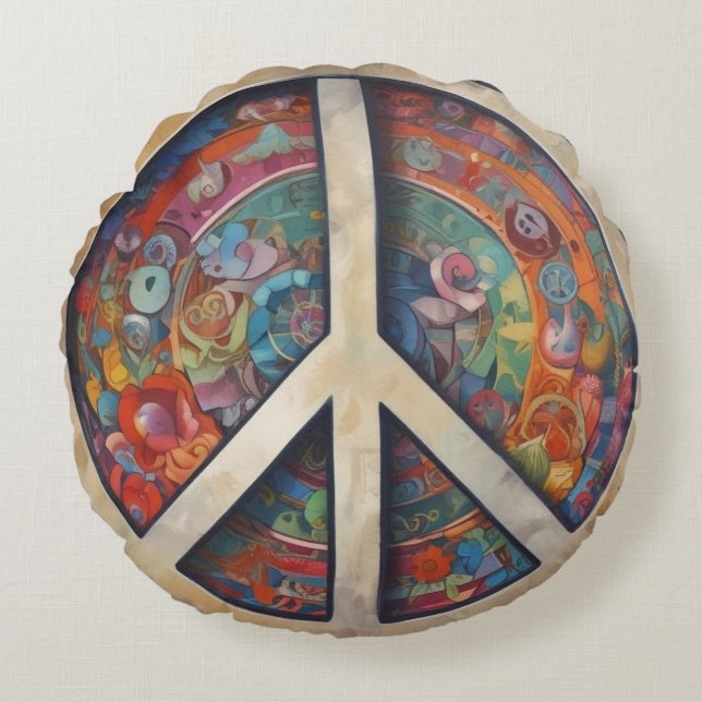 Peace Sign Pop Art Round Cushion (Front)