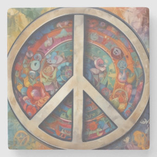 Peace Sign Pop Art Stone Coaster