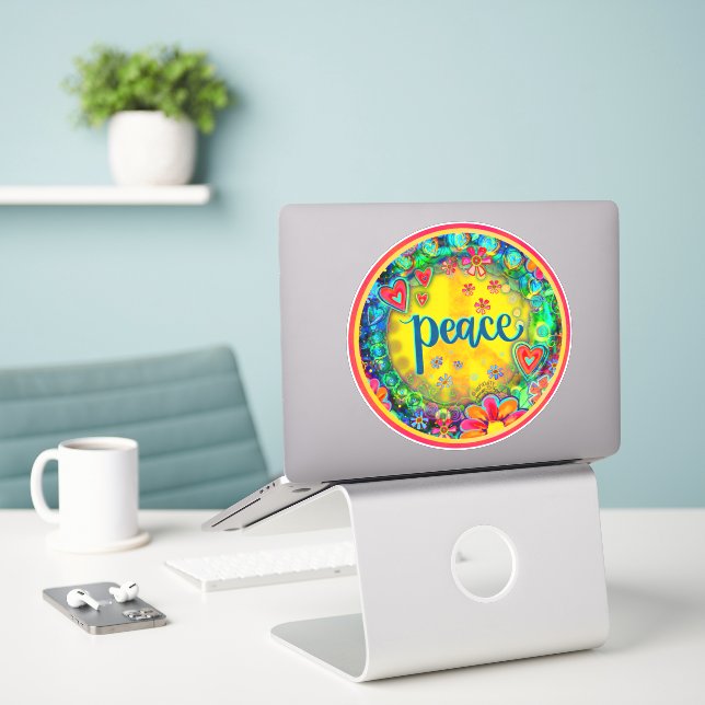 Peace Sign Pretty Floral Yellow Inspirivity (Laptop On Desk)