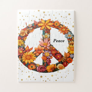 Peace Sign Puzzle with Faux Stars & Flowers
