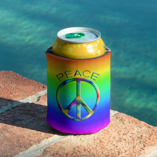Peace Sign Rainbow Hippie  Can Cooler (In Situ Pool)