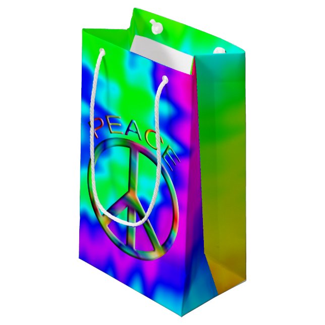 Peace Sign Rainbow Hippie Gift Bag Small (Front Angled)