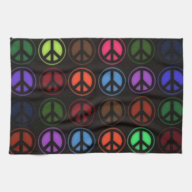 Peace Sign Retro Hippy Love Tea Towel (Horizontal)