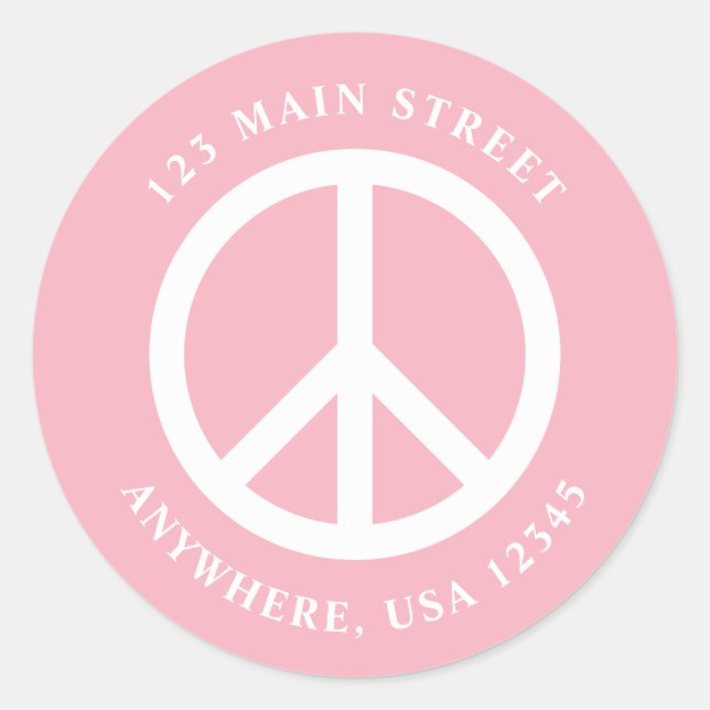 Peace Sign Retro Pink Address Label (Front)