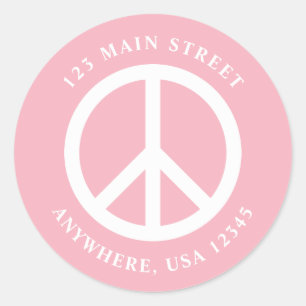 Peace Sign Retro Pink Address Label