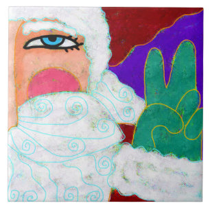 Peace Sign Santa Abstract Art Tile