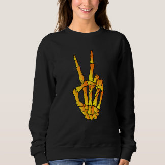 Peace Sign Skeleton Hand Vibes Only Spooky Hallowe Sweatshirt