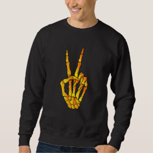 Peace Sign Skeleton Hand Vibes Only Spooky Hallowe Sweatshirt