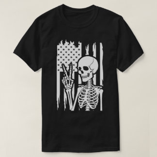 Peace Sign Skeleton with Distressed American Flag T-Shirt