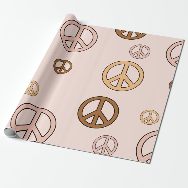PEACE SIGN STAINLESS GROOVY HIPPIE DESIGN WRAPPING PAPER (Unrolled)