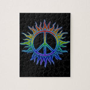 "Peace Sign Sun" Rainbow coloured peace sign Jigsaw Puzzle