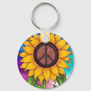 Peace Sign Sunflower # 2 Key Ring