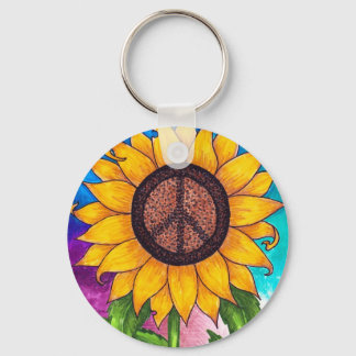 Peace Sign Sunflower # 2 Key Ring