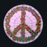 Peace Sign Symbol Flower Pretty Dartboard<br><div class="desc">A retro peace sign / peace symbol dartboard with tie dye colours and brightly coloured flowers / floral pattern over it. A colourful design for proud hippies / lovers of world peace. Pink background colour is customisable.</div>