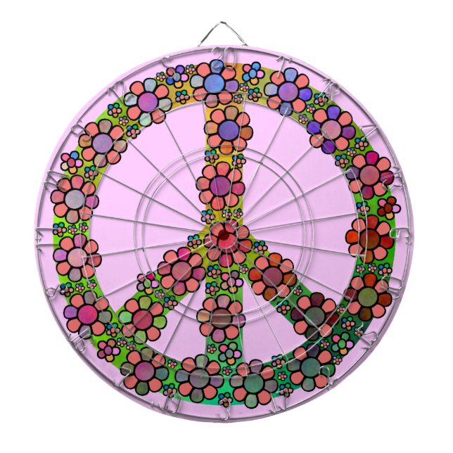 Peace Sign Symbol Flower Pretty Dartboard (Front)