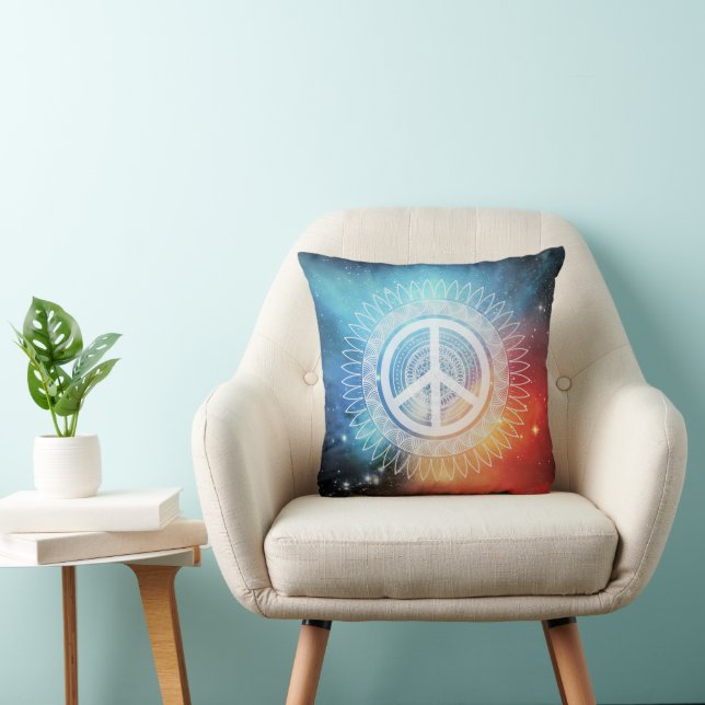 PEACE Sign Symbol Mandala Daisy Space Hippie  Cushion (Chair)