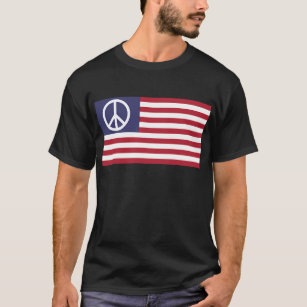 Peace Sign Symbol Stars & Stripes American US Flag T-Shirt