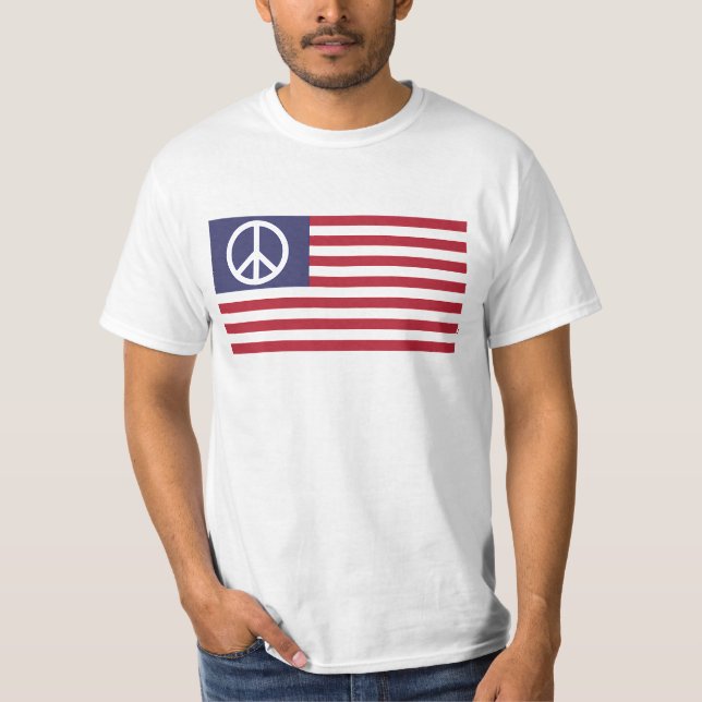 Peace Sign Symbol Stars & Stripes American US Flag T-Shirt (Front)