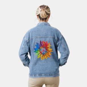 Peace Sign Symbol U.S. Colorful Sunflower Floral Denim Jacket