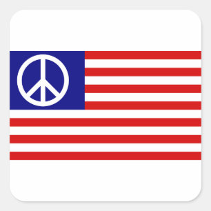 Peace Sign Symbol US Stars & Stripes American Flag Square Sticker