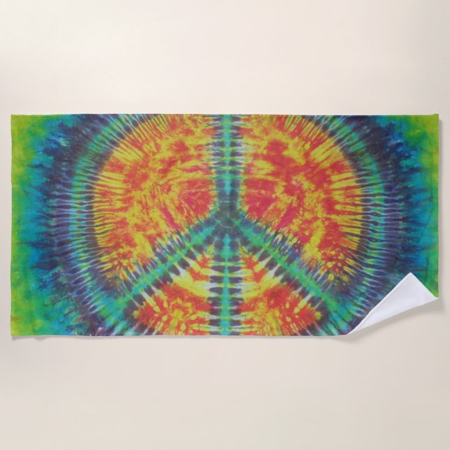 Peace Sign Tie Dye Beach Towel (Front)