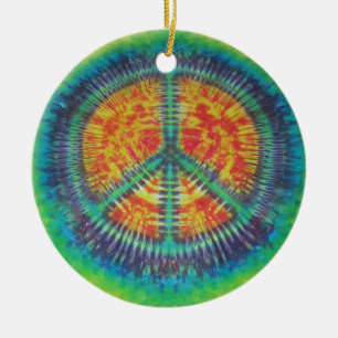 Peace Sign Tie Dye PhatDyes Ceramic Tree Decoration