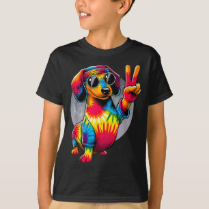 Peace Sign Tie Dye Weiner Dachshund Dog T-Shirt