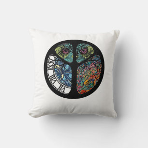 Peace Sign Tree Owl Colourful Design Cushion