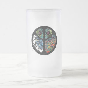Peace Sign Tree Owl Colourful Design Frosted Glass Beer Mug