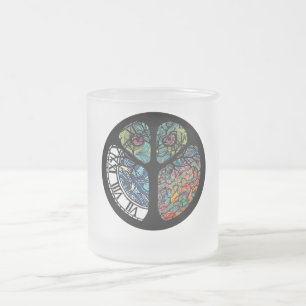 Peace Sign Tree Owl Colourful Design Frosted Glass Coffee Mug