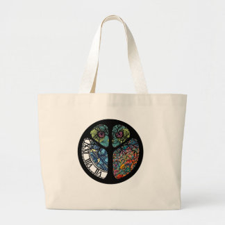 Peace Sign Tree Owl Colourful Design Large Tote Bag