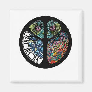 Peace Sign Tree Owl Colourful Design Magnet