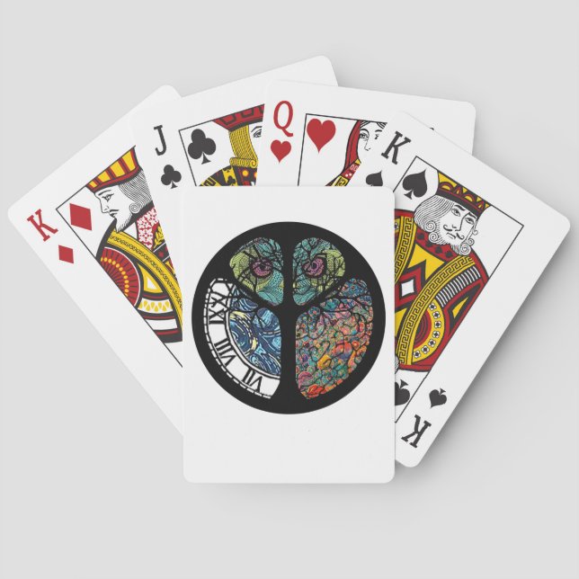 Peace Sign Tree Owl Colourful Design Playing Cards (Back)