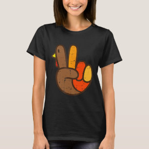 Peace Sign Turkey Hand Cool Thanksgiving Hippie Me T-Shirt