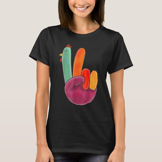 Peace Sign Turkey Hand Cool Thanksgiving Hippie Me T-Shirt (Front)