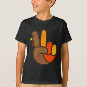 Peace Sign Turkey Hand Cool Thanksgiving Hippie Me T-Shirt