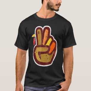 Peace Sign Turkey Hand Cool Thanksgiving Hippie Me T-Shirt