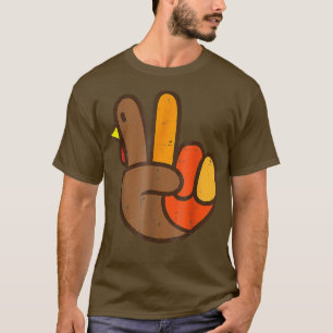 Peace Sign Turkey Hand Cool Thanksgiving Hippie Me T-Shirt