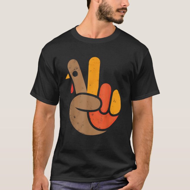 Peace Sign Turkey Hand Cool Thanksgiving Hippie Me T-Shirt (Front)