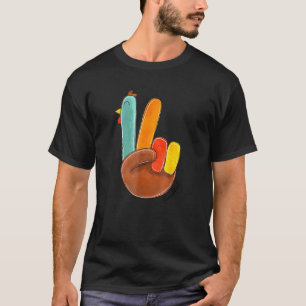 Peace Sign Turkey Hand Cool Thanksgiving Hippie T-Shirt