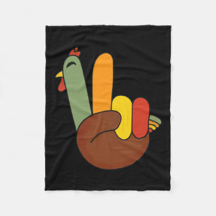 Peace Sign Turkey Hand Funny Thanksgiving Matching Fleece Blanket