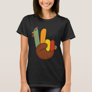 Peace Sign Turkey Hand Funny Thanksgiving Matching T-Shirt