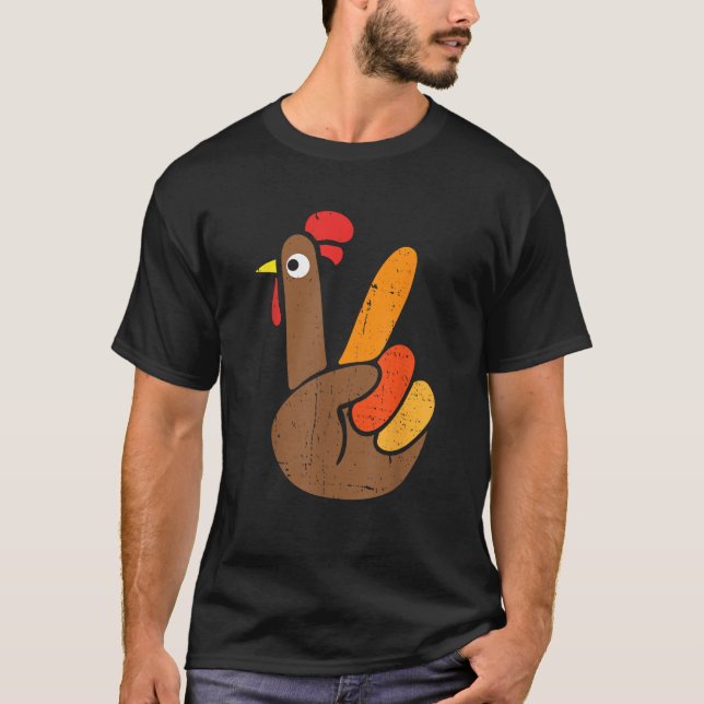 Peace Sign Turkey Hand Funny Thanksgiving  T-Shirt (Front)